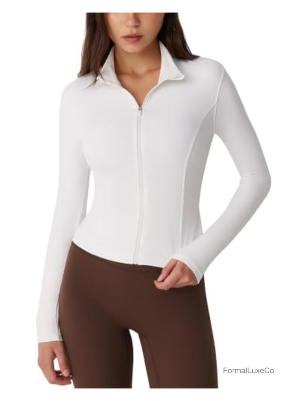 Full Zip Up Workout Jacket Cropped Nylon Spandex Athletic Slim Fit Lightweight